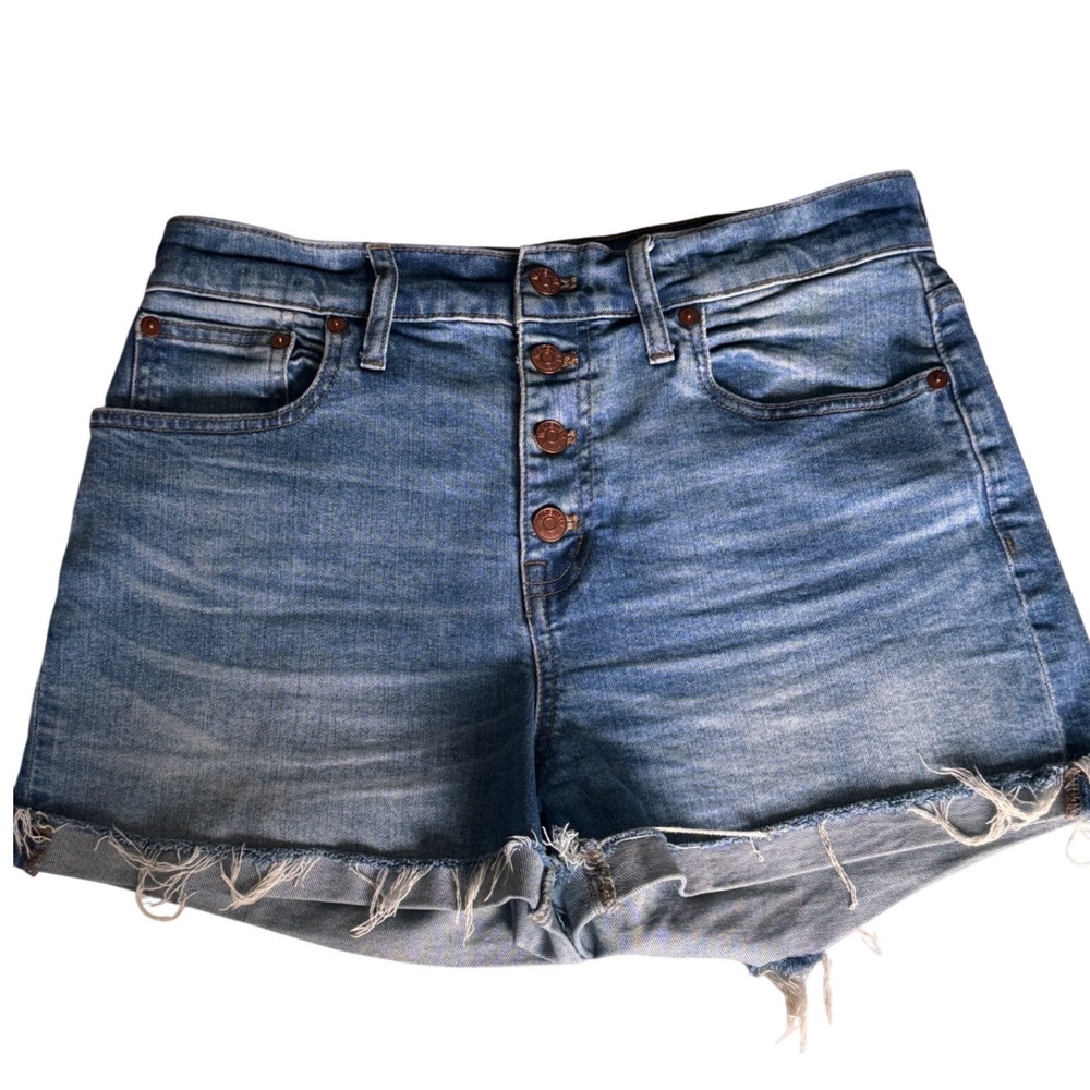 Madewell Womens High Rise Denim Shorts Blue Button Fly Raw Hem Size 29‎ G1064